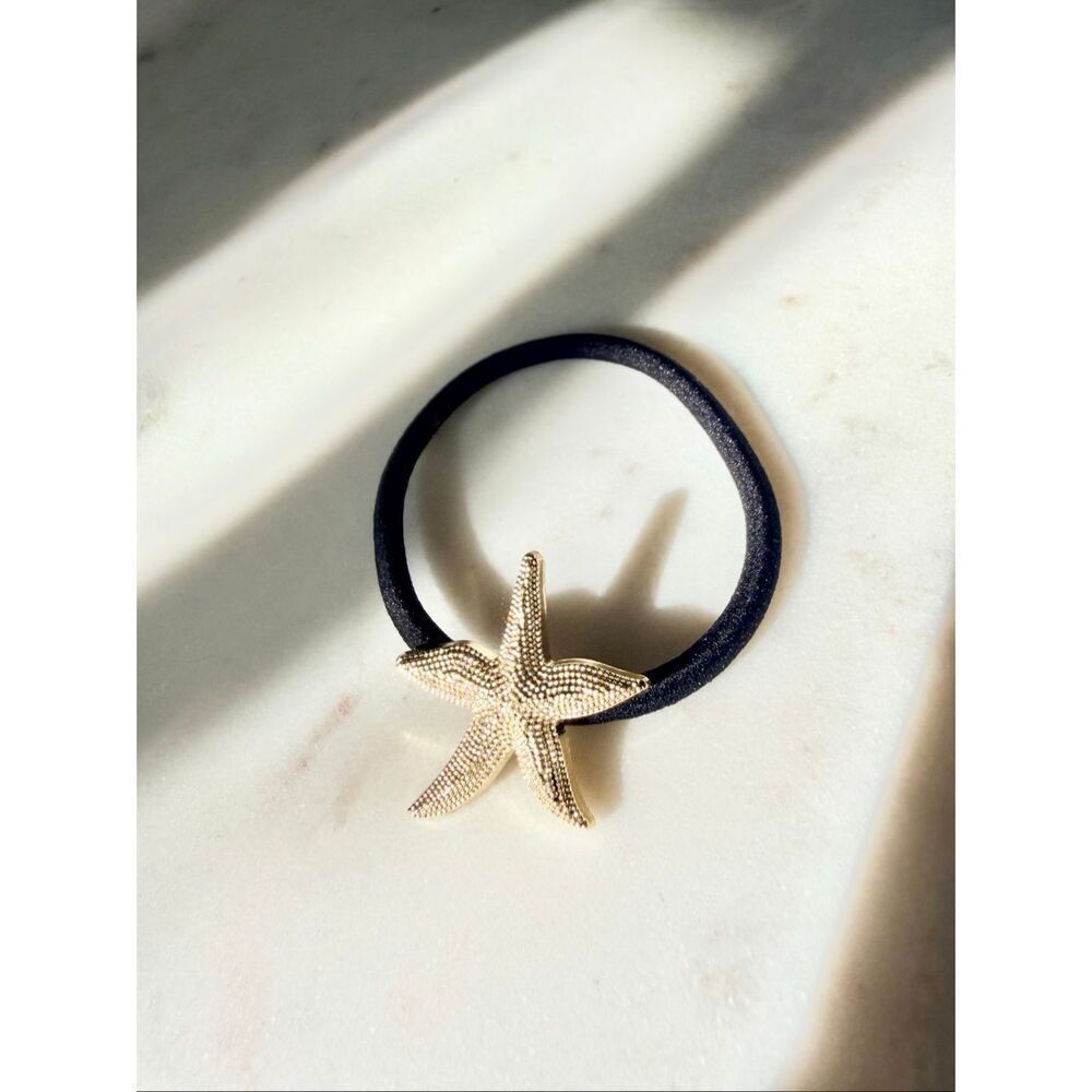 Gold Starfish Hair Tie Coastal Beach Nautical Ponytail Holder